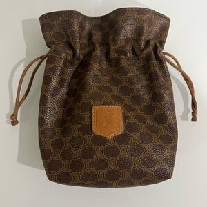 CELINE BROWN VINTAGE MACADAM DRAWSTRING POUCH